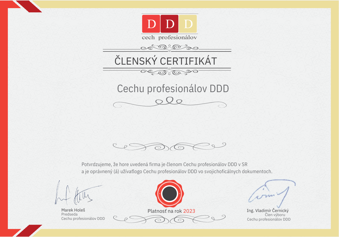 členský certifikát DDD